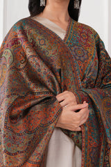 Kalamkani's reversible jamawar woven cashmere fine wool shawl - multicolor , 100 x 200 cm