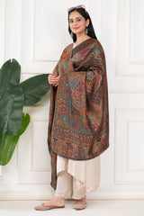 Kalamkani's reversible jamawar woven cashmere fine wool shawl - multicolor , 100 x 200 cm