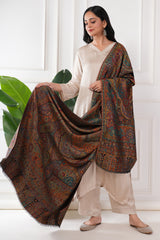 Kalamkani's reversible jamawar woven cashmere fine wool shawl - multicolor , 100 x 200 cm