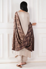 Kalamkani women stole zig zag reversible zari cashmere wool - Brown/ Gold , 70 x 200 cm