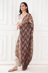 Kalamkani women stole zig zag reversible zari cashmere wool - Brown/ Gold , 70 x 200 cm