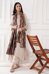 Kalamkani women stole zig zag reversible zari cashmere wool - Brown/ Gold , 70 x 200 cm