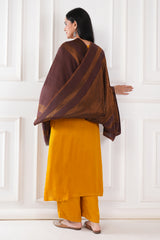 Kalamkani woven stole dual border moonlight zari cashmere wool - Brown / copper , 70 x 200 cm