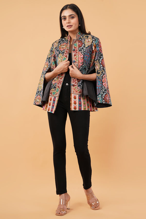 Abstract kalamkari zari cape