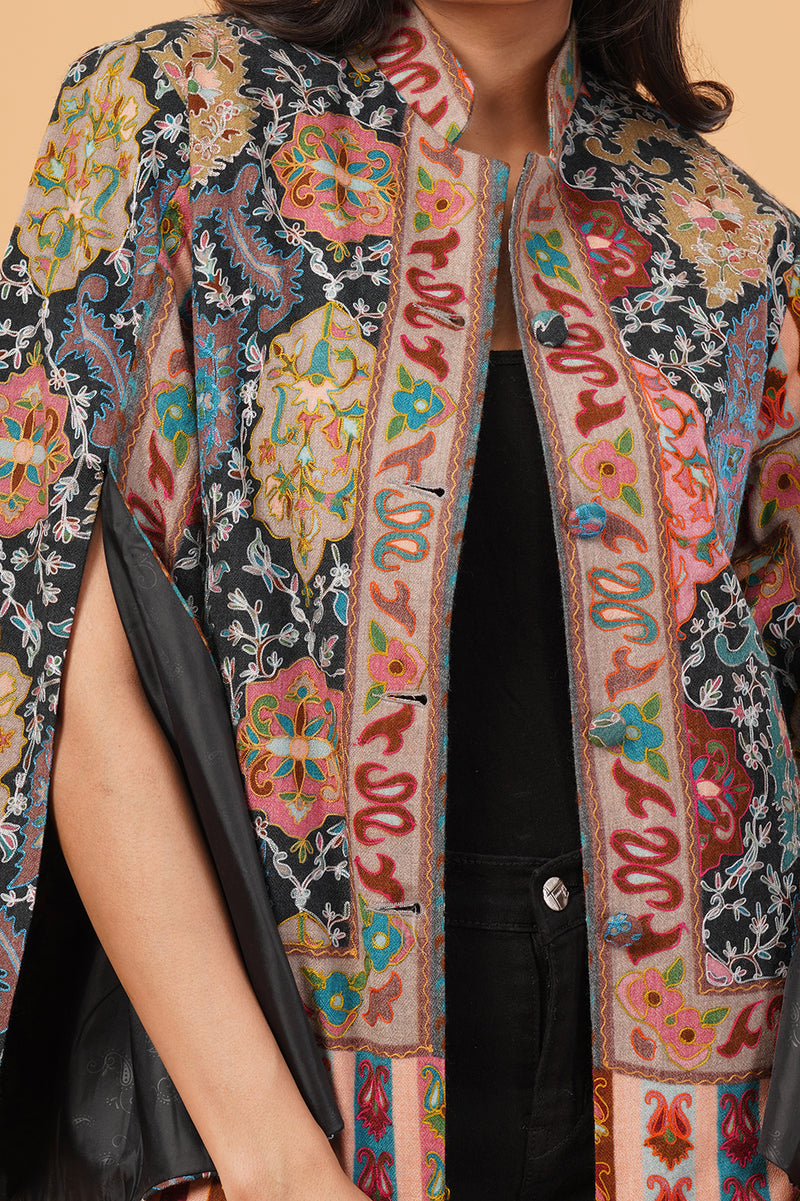 Abstract kalamkari zari cape