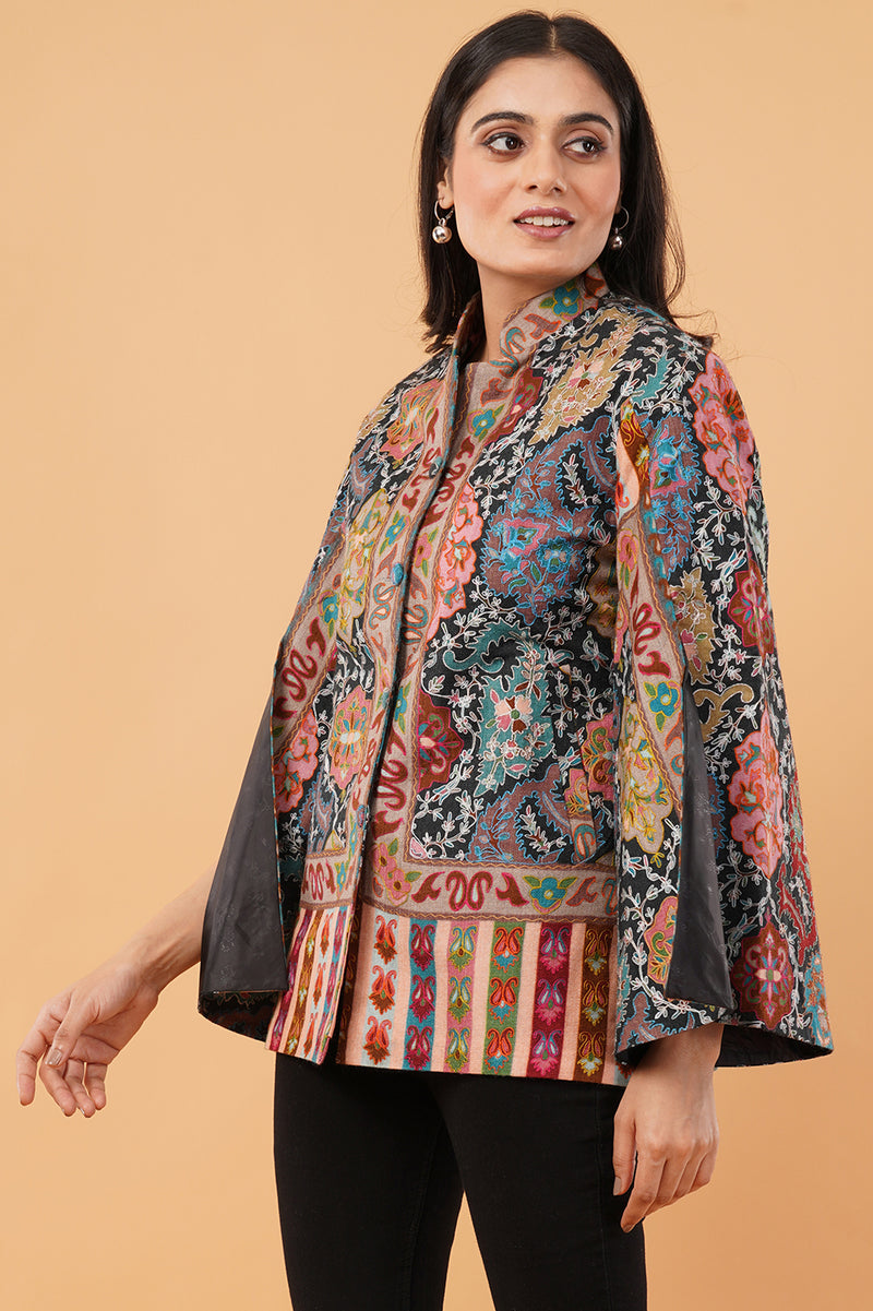 Abstract kalamkari zari cape