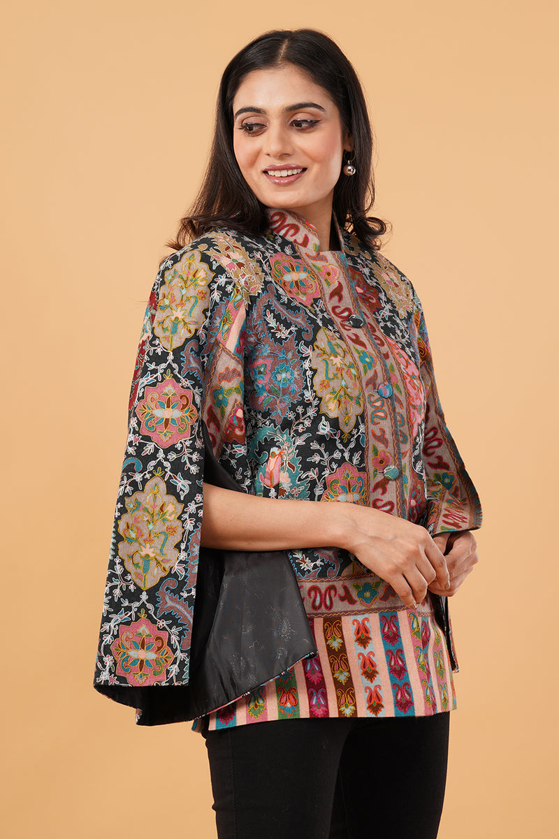 Abstract kalamkari zari cape