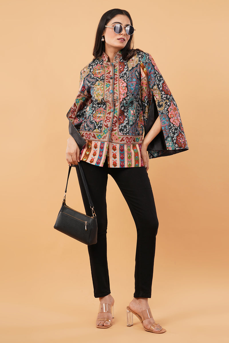 Abstract kalamkari zari cape