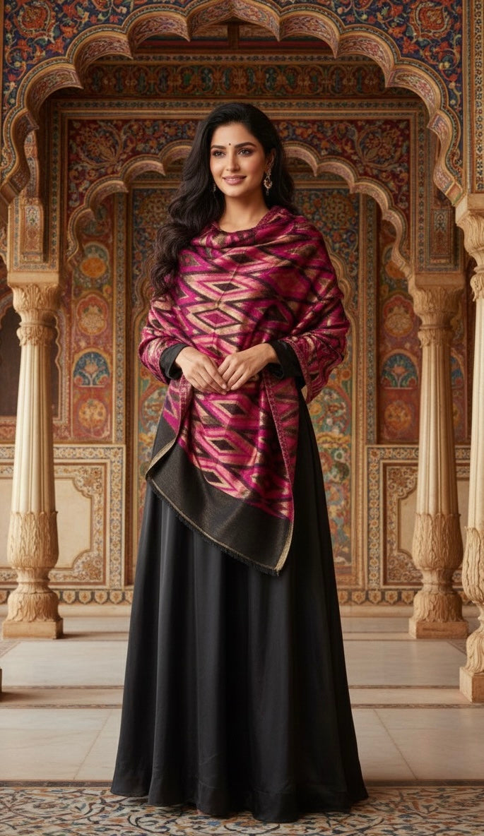 Ikat zari reversible stole