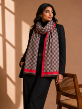 His & Her Cashmere Wool Muffler & Stole Set – His Off White / Her Brown
