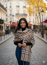 Beige brown check stole