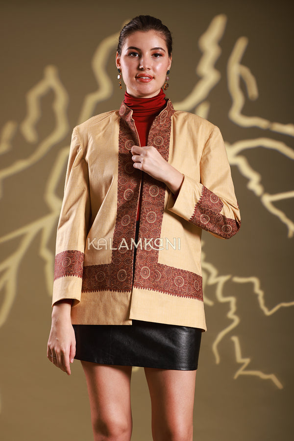 Art silk embroidered border jacket