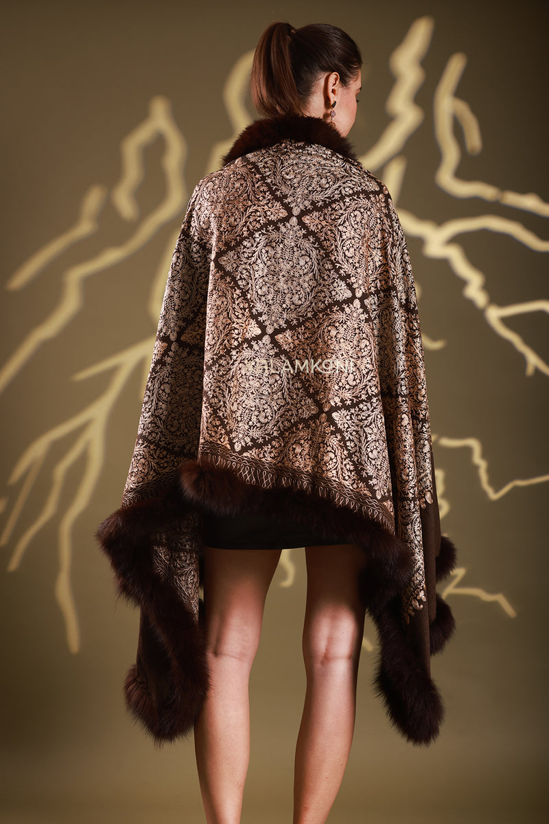 Brown Nalki embroidery with 100% Faux Fur