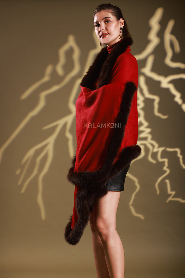 Cashmere wool stole with 100% Faux Fur