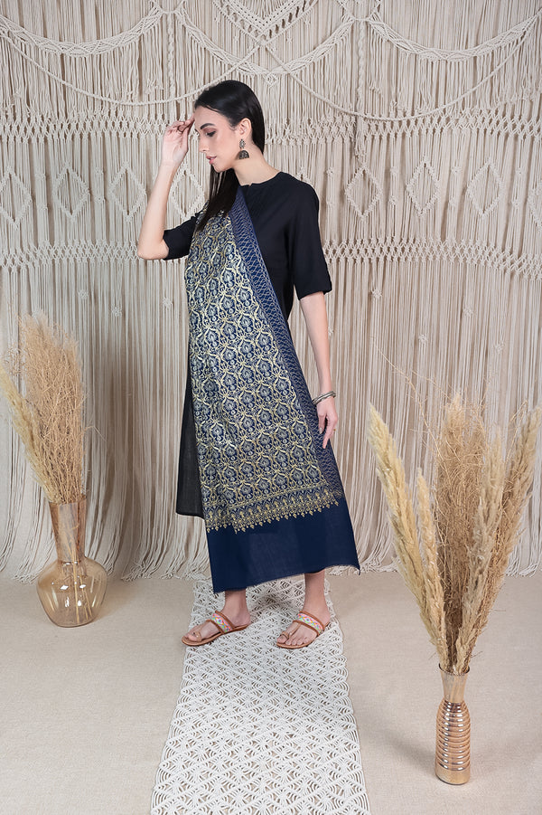Navy Blue Nalki Embroidery with Zari