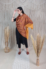 Pashmina wool shawl with art silk embroidery