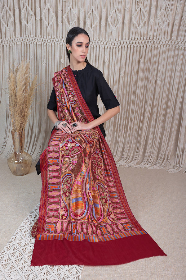 Maroon heavy nalki multi-color embroidey