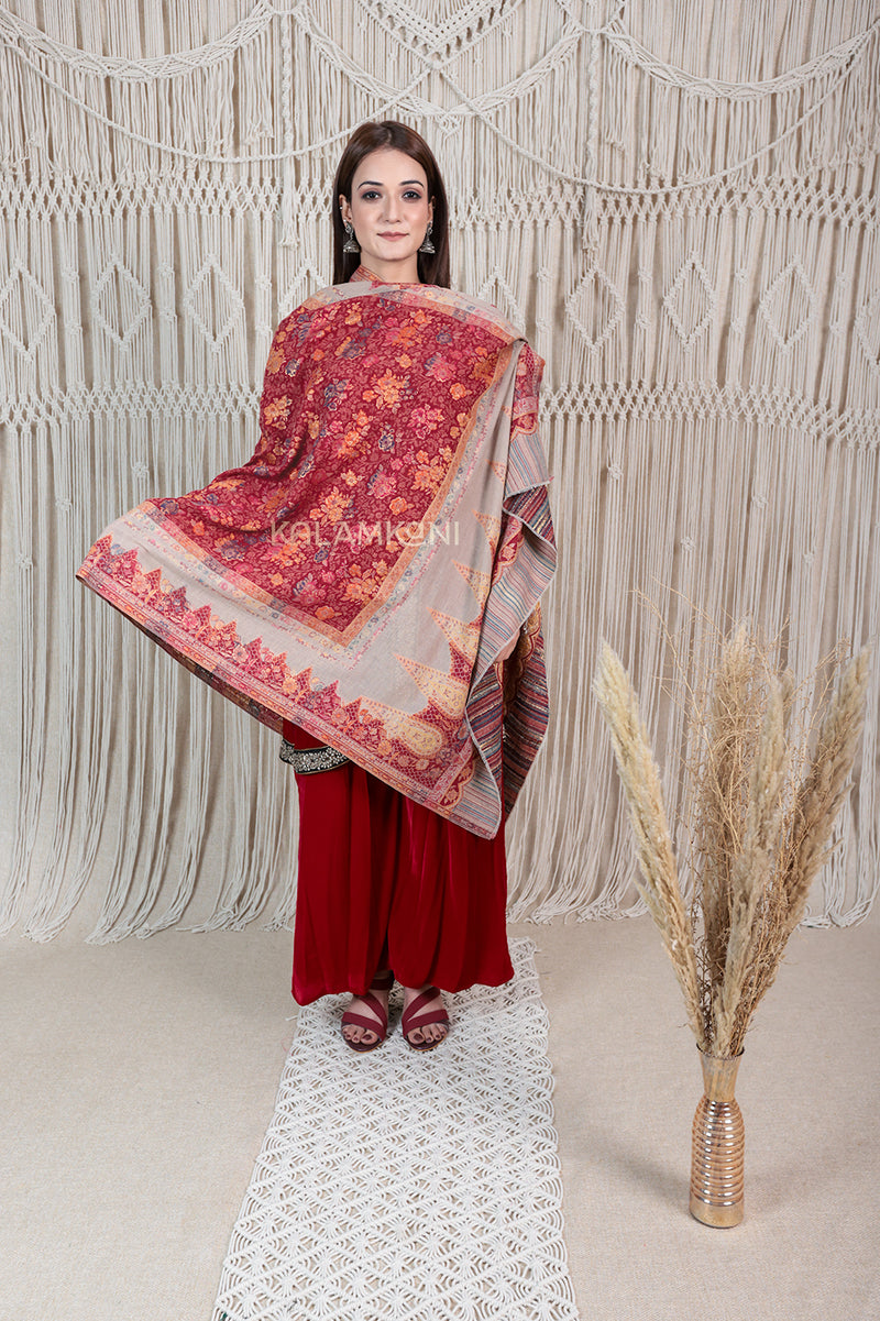 Designer multi-color woven shawl with zari