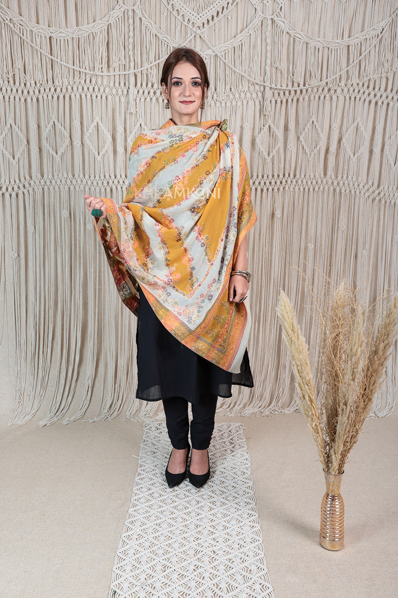 Designer multi-color woven shawl with zari