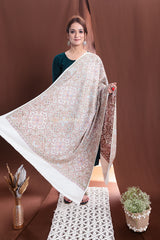 Pashmina wool shawl with art silk embroidery and zari outline