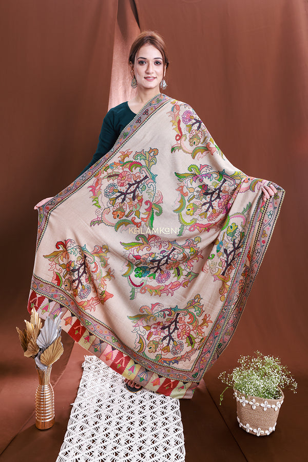 Multi-color hand painted and embroidered shawl