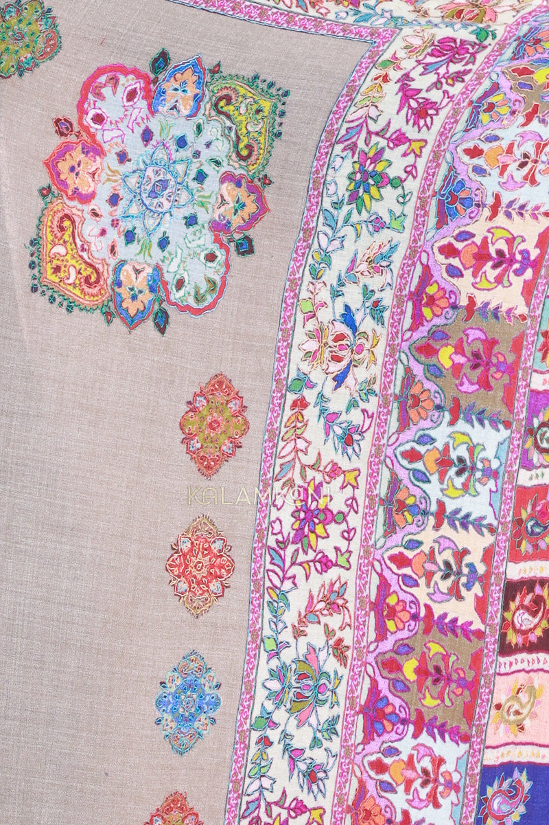 Multi-color hand painted and embroidered kani border