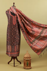 Silk suit with french paisley border and heavy dupatta