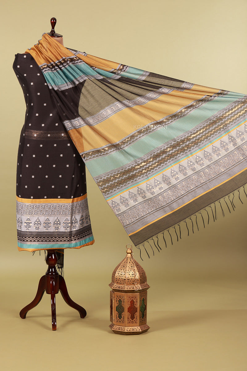 Silk suit with stripes dupatta