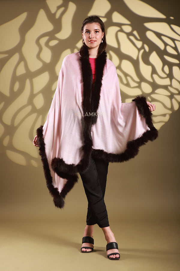 Pash- wool Stole with 100% Faux Fur