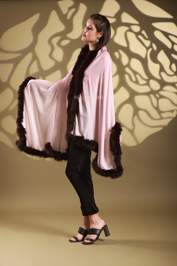 Pash- wool Stole with 100% Faux Fur