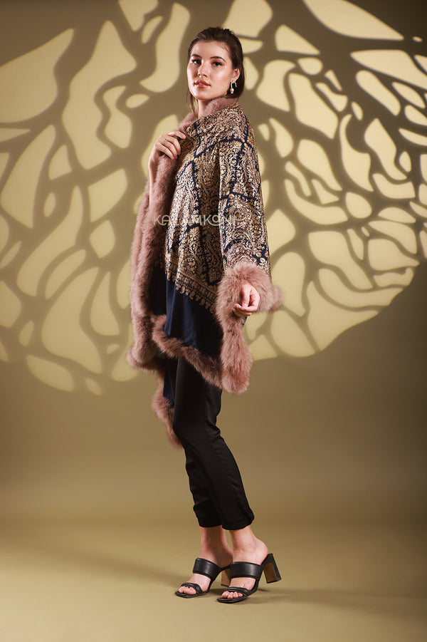 Nalki embroidery stole with 100% Faux Fur