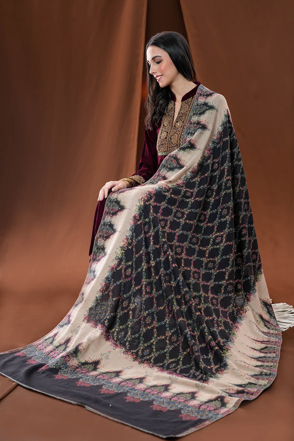 Designer multi-color woven shawl with zari