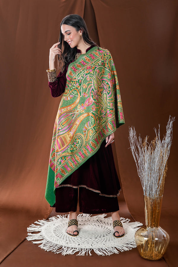 Parrot Green heavy nalki multi-color embroidey