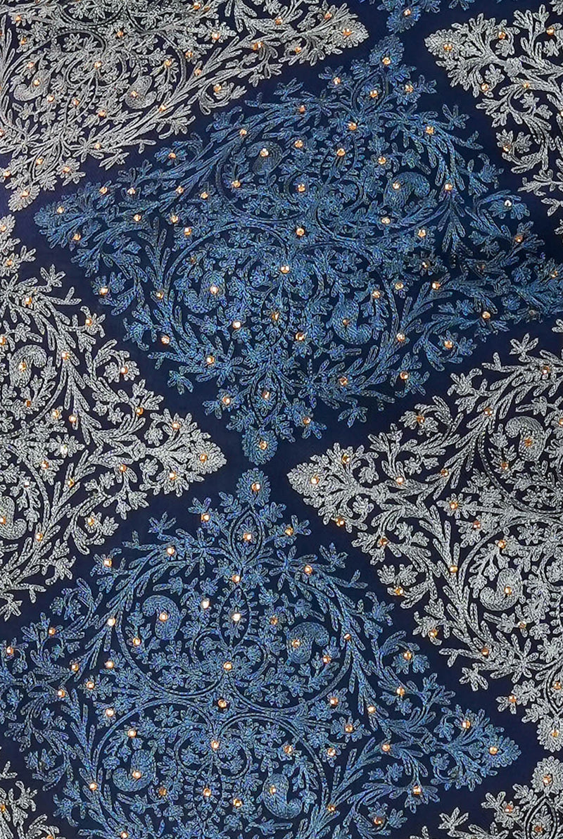 Navy blue dual color nalki embroidery with swarovski