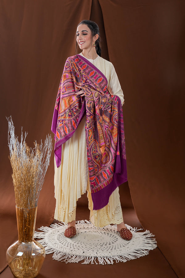 Purple heavy nalki multi-color embroidey