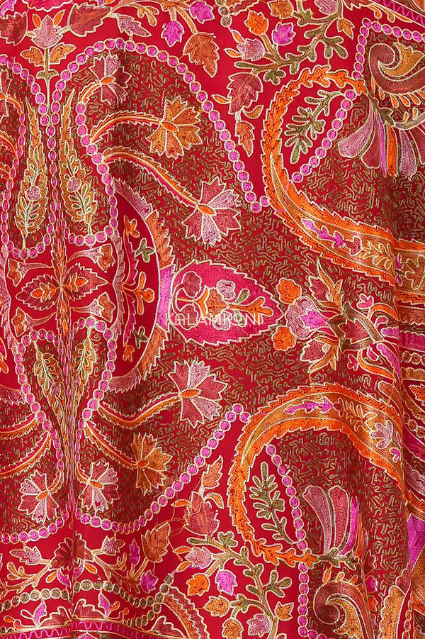 Red heavy nalki multi-color embroidery